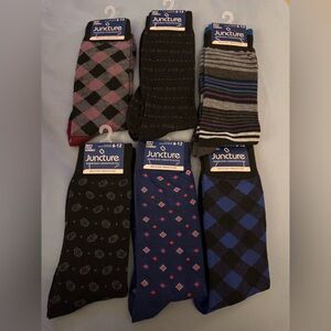 New Mixed lot 6 Mens Juncture Fashion Socks Sz 6-12 Patterned Polyester/Spandex